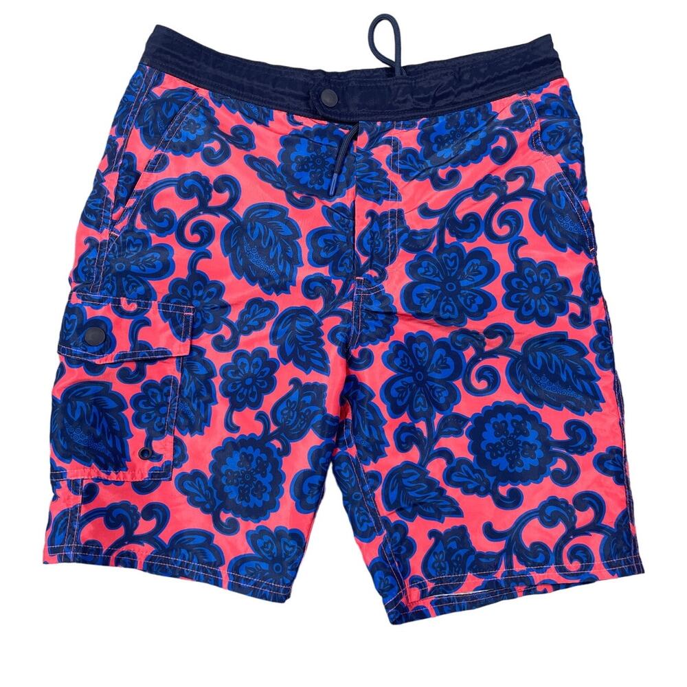 Boden Mens Size 32 Blue Pink Floral Swim Trunks Lined